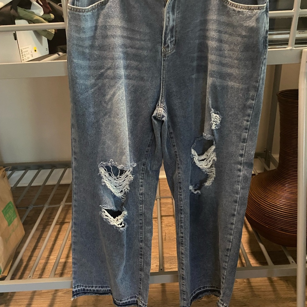 SHEIN distressed wide leg jeans